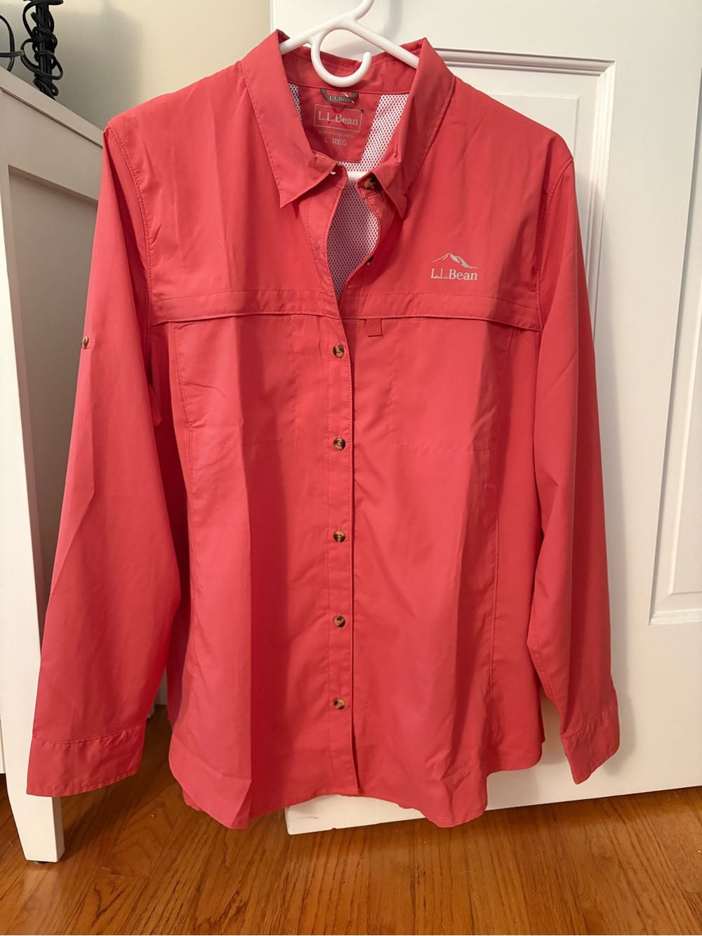 L.L. Bean Women's Coral-Pink Long Sleeve Button Front Shirt